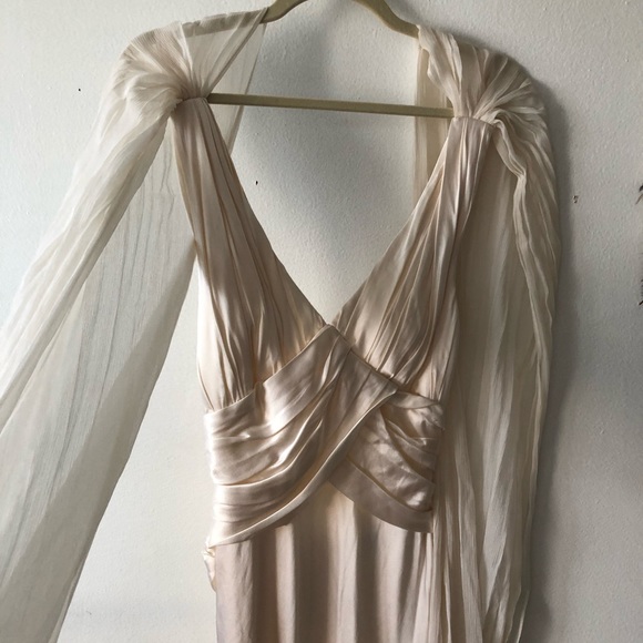 Draped ivory wedding dress silk and chiffon NWOT - Picture 2 of 8
